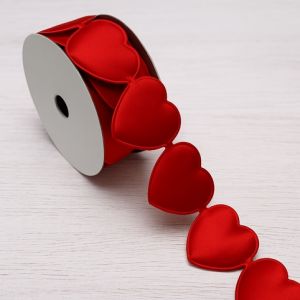 Dekorační stuha červená srdíčka, 2,5 cm