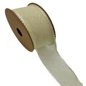 Dekorační stuha s třpytkami a ozdobným lemem krémová 3,8 cm