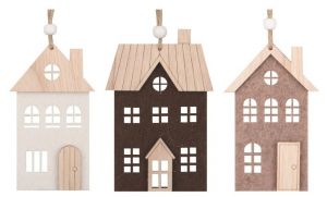 Domek z filcu s dřevěnými doplňky na zavěšení 8 x 12 cm