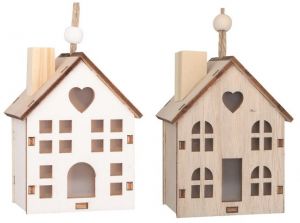 Dřevěný domek na zavěšení s LED 6 x 8 x 4,5 cm