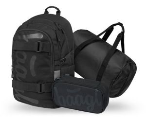 BAAGL SET 3 Skate Uni černá: batoh, penál, sportovní taška GRS