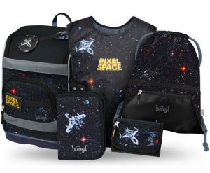 BAAGL SET 5 Zippy Plus Pixel Space: aktovka, penál, sáček, zástěra, peněženka GRS
