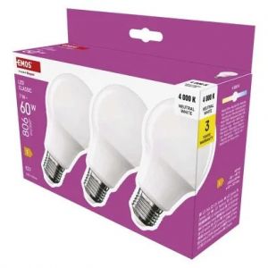 EMOS LED žárovka Classic A60 / E27 / 7 W (60 W) / 806 lm / neutrální bílá