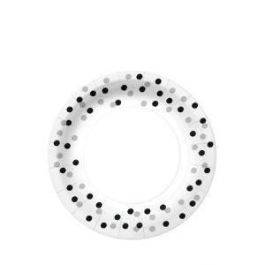 Papírový talíř velký - Confetti Silver&Black