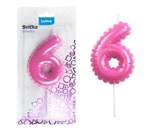 Svíčka č. 6 balónek RŮŽOVÁ LUMA
