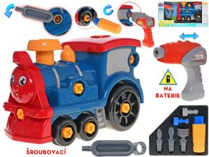 Lokomotiva 28cm šroubovací s vrtačkou na baterie a doplňky v krabičce