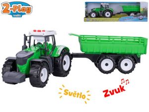 2-Play Traffic traktor s vlečkou 45cm na setrvačník na baterie se světlem a zvukem v krabi