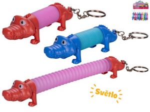 Krokodýl natahovací 11-21cm/přívěsek na klíče na baterie se světlem 3barvy