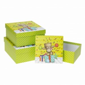 Dárková krabička střední dětská zelená s medvídkem