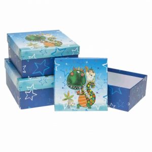 Dárková krabička dinosaurus modrá střední