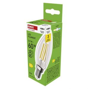 EMOS LED žárovka Filament svíčka / E14 / 5,9 W (60 W) / 806 lm / neutrální bílá
