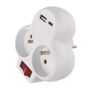 EMOS Rozbočovací zásuvka 2×, vyp., 1×USB-A+1×USB-C, bílá