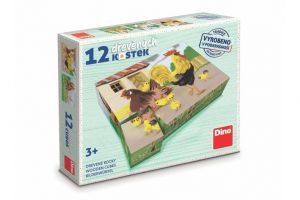 Kostky kubus Domácí zvířátka retro dřevo 12ks