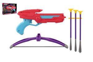 Kuše 27cm + šípy na přísavky 3ks plast růžová v krabici 33x20,5x5cm