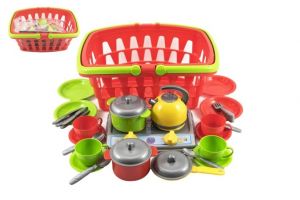 Nákupní košík plast + sada nádobí s vařičem v sáčku