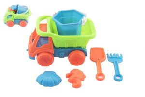 Auto na písek s doplňky plast 16cm 2 barvy v síťce