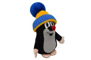 Krtek s kulichem modro-žlutým Baby stojící 25cm 0+