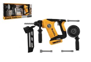 Příklepová vrtačka s doplňky plast 30x18cm na baterie se zvukem v krabici 53x25x7cm