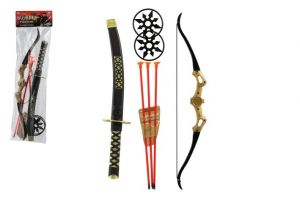 Ninja sada plast meč, hvězdice 2ks, luk + šípy na přísavku 3ks v sáčku 17x60x5cm