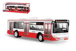 Autobus česky mluvící plast 28cm červený na zpětné natažení na bat. se světem se zvukem v