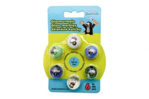 Kuličky 6ks skleněné cvrnkací Krtek na kartě 12x16,5cm