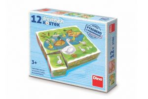 Kostky kubus Na farmě dřevo 12ks v krabičce 21x18x4cm