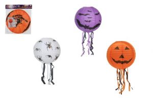 Lampion koule Halloween se střapci papír průměr 30cm v sáčku (bez hůlky) 3 druhy karneval