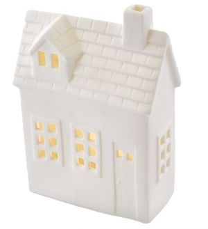 Keramický domek LED svítící, 1 LED, teplá bílá, 13 × 17,9 × 6,5 cm