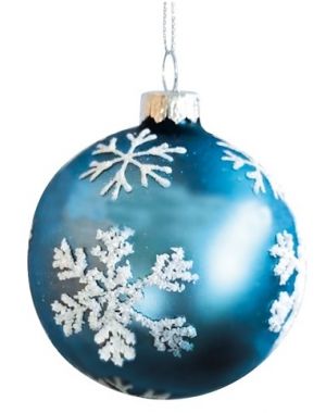 Sada skleněných baněk 8 cm, 4 ks v balení, světle modrá s vločkou