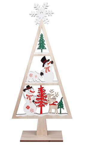 Strom s dekoracemi dřevěný na postavení 16 x 34 x 6 cm, barevný