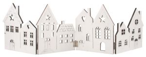 Dřevěné leporelo městečko na postavení bílé 44 x 12,5 x 0,5 cm