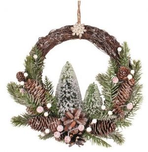 Věnec se stromky na zavěšení o 26 cm + dekorace