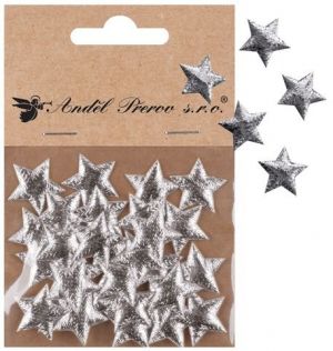 Hvězdičky látkové o 2 cm, 30 ks v sáčku, stříbrné