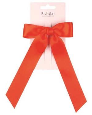 Mašle do vlasů na sponce červená 11,5 x 3,5 cm + 18 cm stuha