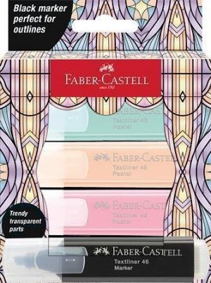 Zvýrazňovač "Glassy", 3 různé pastelové barvy + černá, FABER-CASTELL 254694