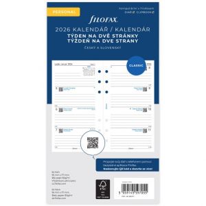 Filofax, Kalendář 2026, osobní, týden / 2 strany, linky, ČJ+SJ