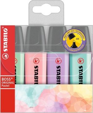 STABILO Zvýrazňovač - BOSS ORIGINAL Pastel - 4 ks sada - zelená, růžová, fialová, tyrkysov