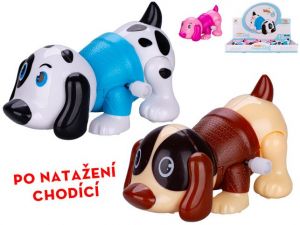 Pejsek 10cm na klíček po natažení chodící 3barvy