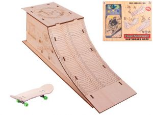 Skateboard 10cm kov s dřevěnou rampou v krabičce