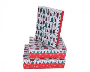 Dárková krabice bílá s vánočním motivem střední