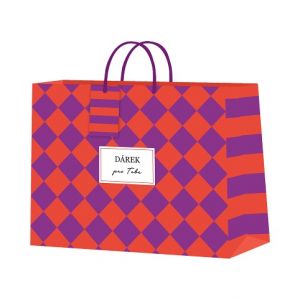 ALBI Dárková taška horizontální velká - Fialovo-oranžová šachovnice (32,4 × 12,7 × 26 cm)