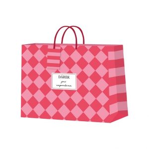ALBI Dárková taška horizontální malá - Červeno-růžová šachovnice (22,9 × 9,8 × 17,8 cm)
