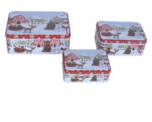 Dekorativní plechová dóza – Vánoční vesnička velká