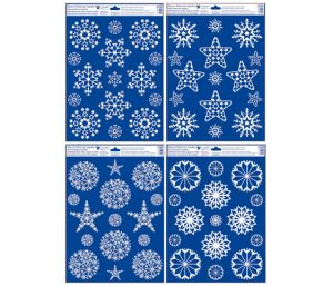 Okenní fólie vánoční - s glitry vločky a hvězdy 30 x 42cm