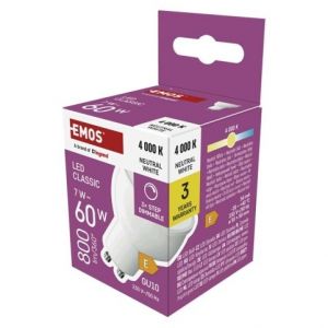EMOS LED žárovka Classic MR16 / GU10 / 7 W (60 W) / 800 lm / neutrální bílá / krok. stmv.