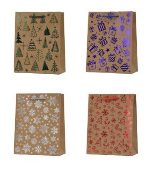 Vánoční papírová taška kraft TK-30S velká 26,4 x 32,4 x 13,7 cm