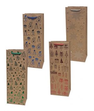 Vánoční papírová taška kraft TK-50S na láhev 26,4 x 32,4 x 13,7 cm