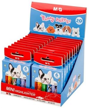 Zvýrazňovač M&G Mini Puppy Party! - sada 6 ks