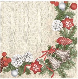 Ubrousky Daisy vánoční Silver Red Wreath on Knitted Cloth