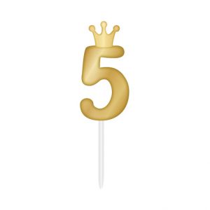 ALBI Svíčka dortová zlatá s korunkou číslo 5